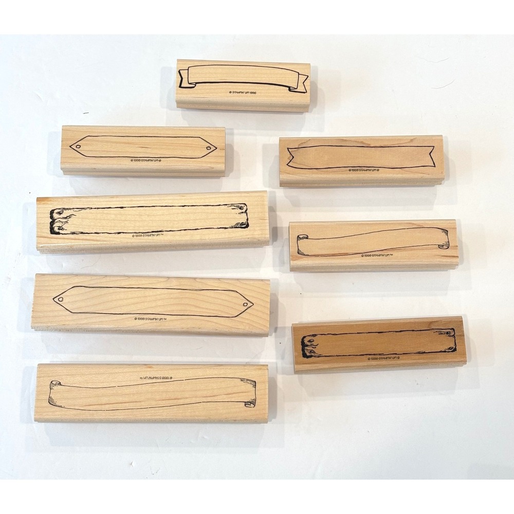 Stampin Up Banner Scroll Wood Rubber Stamp Set Lot Vintage 1990s